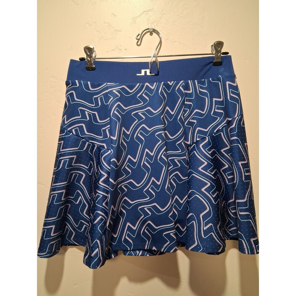 J. Lindeberg M Jane Print Mini Skirt Skort Outline Bridge Wave Blue Golf Athleti